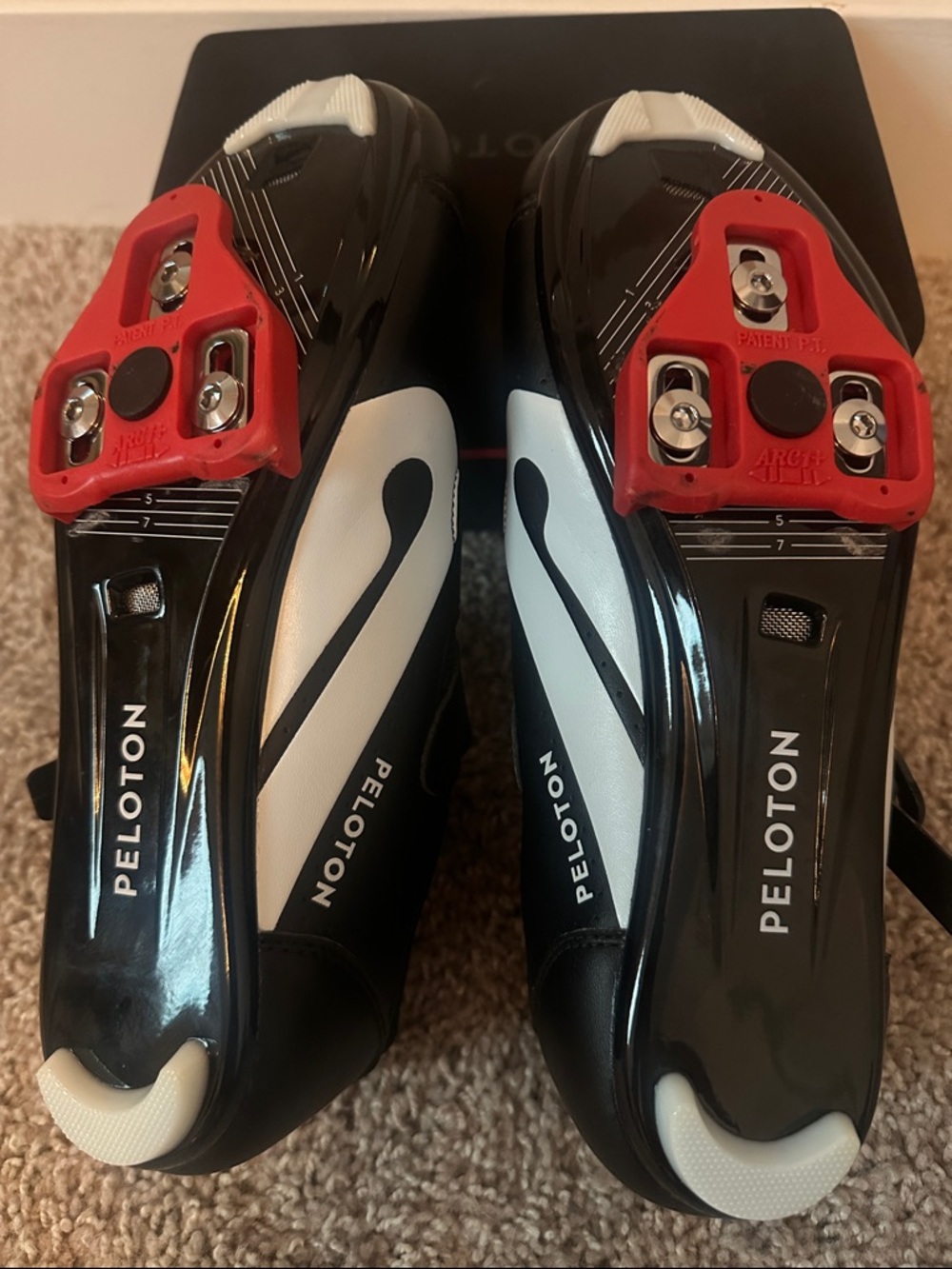 Peloton Cycling Sneakers - Black with Red Lining and White Accent - Picture 3 of 5